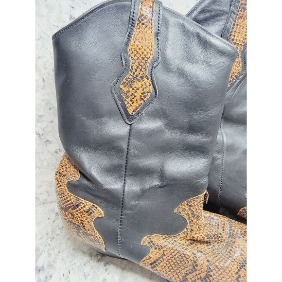 Code West 7 Vintage Women's Leather Brown Black Cowboy Boots Size 7M - Picture 2 of 11